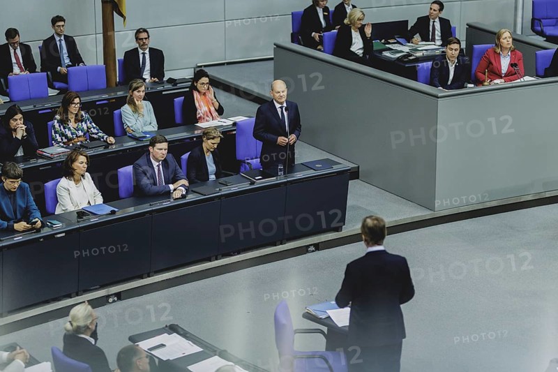 Olaf Scholz (SPD), Federal Chancellor, recorded during a government questioning in the German Bundestag in Berlin, 3 July 2024