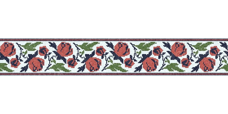 Horziontal seamless mosaic border pattern with floral motif
