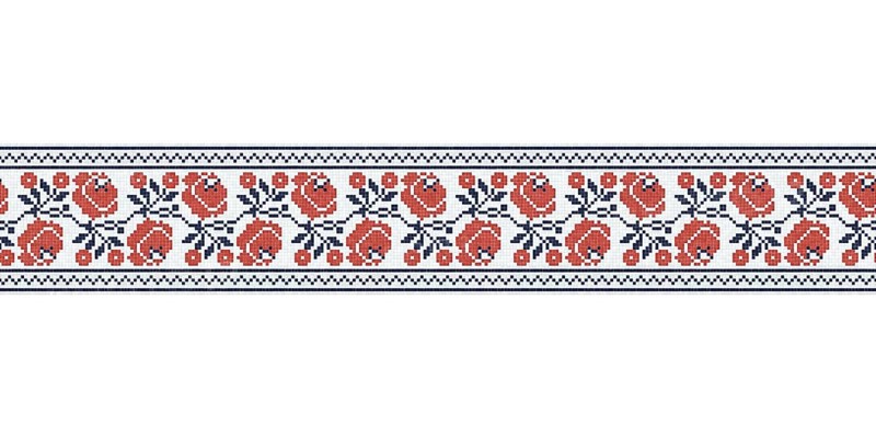 Horziontal seamless mosaic border pattern with floral motif