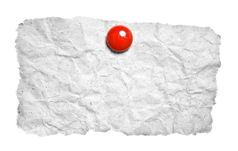 Torn paper with red clip isolated on white background. Ready for your message