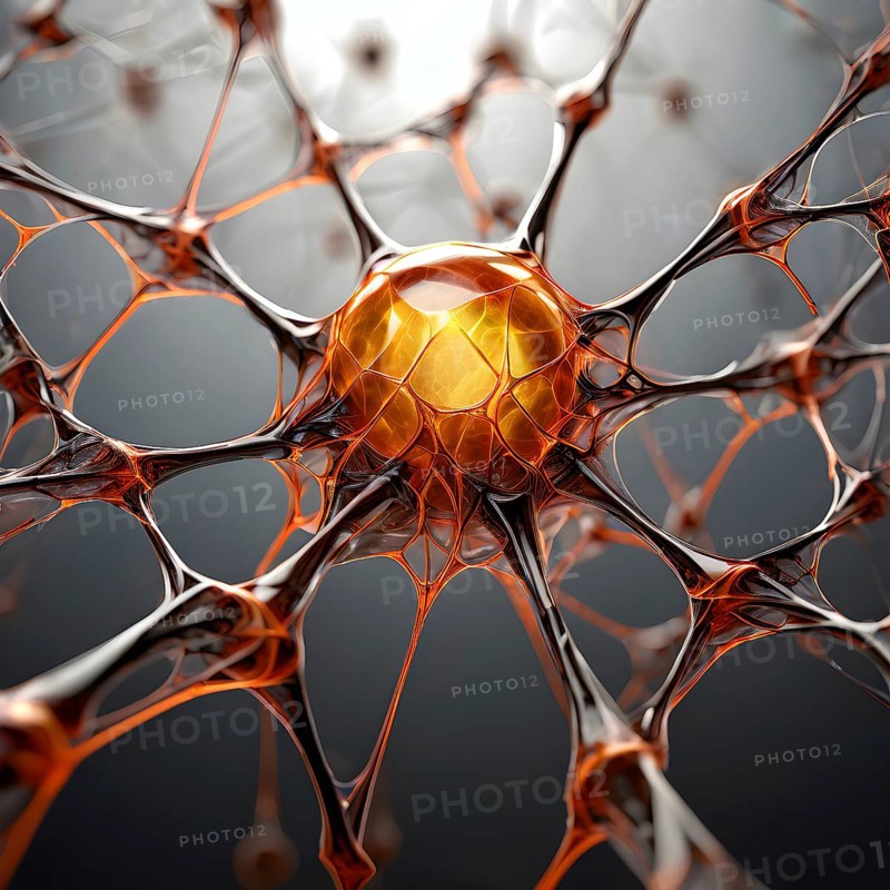 Network of interconnected shapes inspired by the structure of spider silk representing strength and flexibility in material science, AI generated