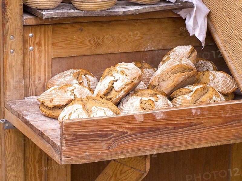 Fresh german whole meal farmhouse bread in a bakery
