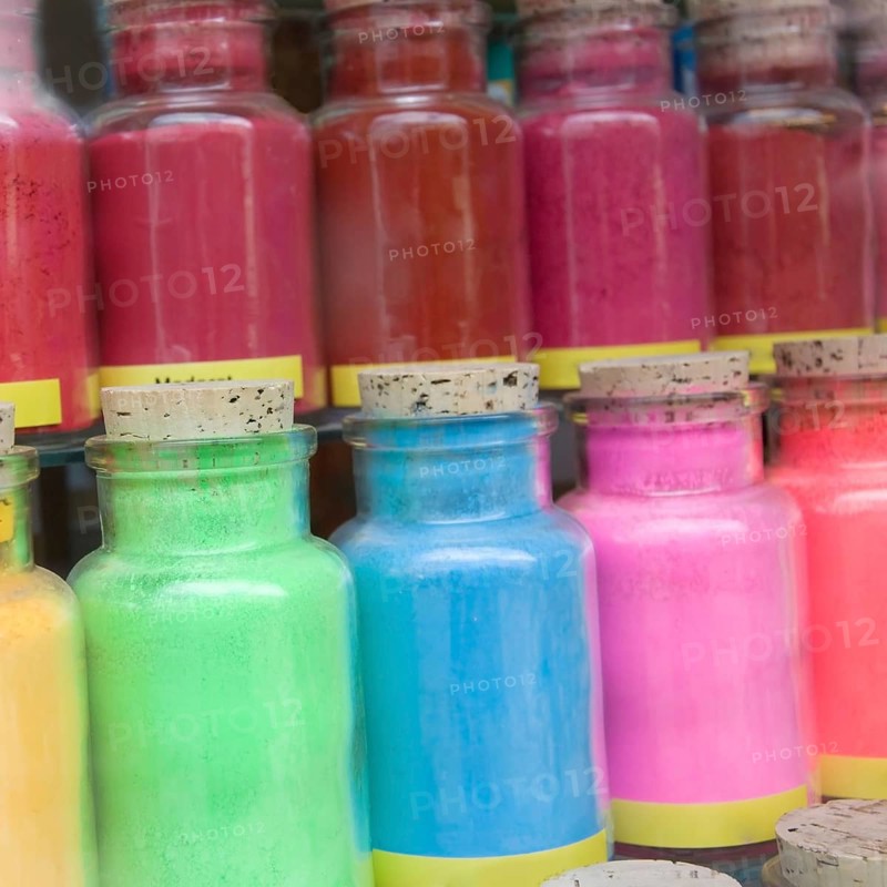 Various color pigments in a window display