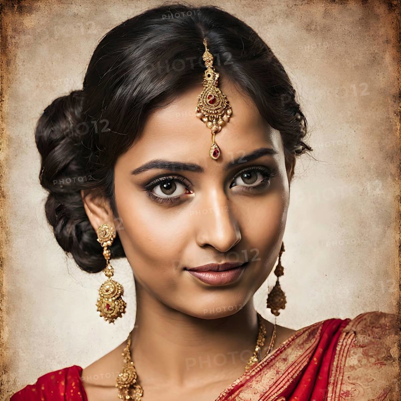 A young woman adorned in classic Indian jewelry and attire, exuding elegance, AI generated