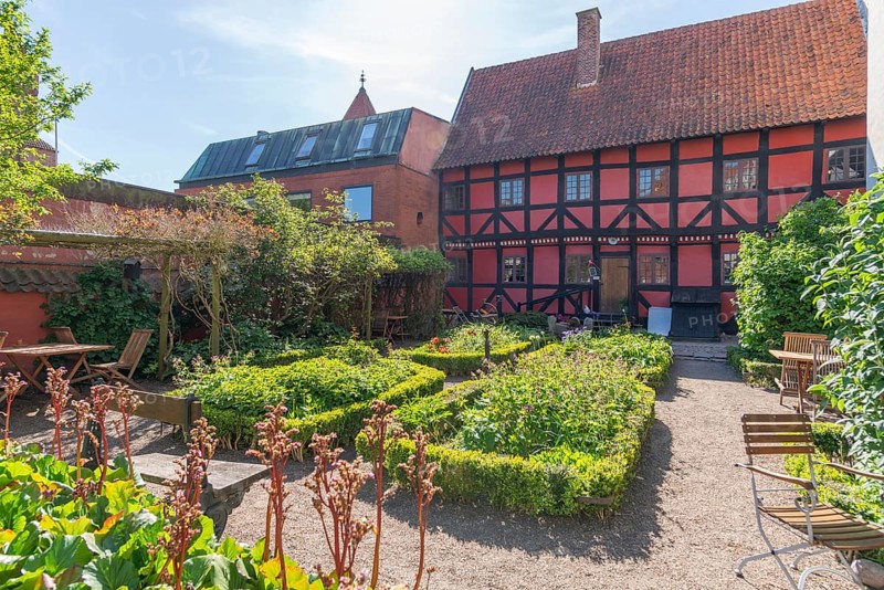 Kerteminde, Museum Farvergarden, colour garden or dye garden, cultural history, half-timbered house, Great Belt, Fyn, Fyn Island, Baltic Sea, Denmark, Europe