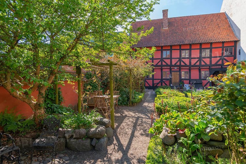 Kerteminde, Museum Farvergarden, colour garden or dye garden, cultural history, half-timbered house, Great Belt, Fyn, Fyn Island, Baltic Sea, Denmark, Europe