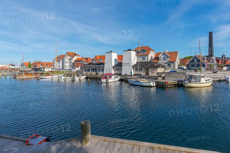 Kerteminde, sailing boats, fish restaurant, fish smokehouse with chimney, jetty, Great Belt, Fyn, Fyn Island, Baltic Sea, Denmark, Europe