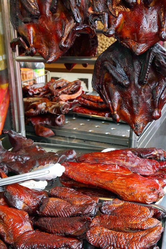 Smoked geese and ducks at a market in Bangkok