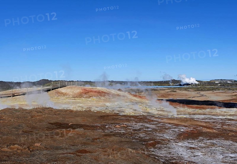The Gunnuhver high-temperature area with the Sudurnes geothermal power plant