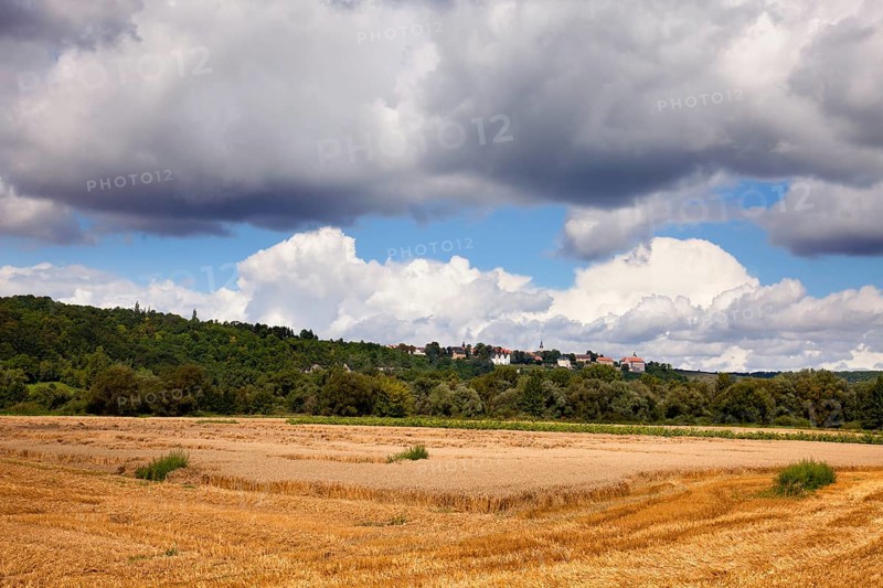 A landscape near Dorndorf with a view of the Dornburg locks a landscape with thorn village overlooking the Dornburg locks