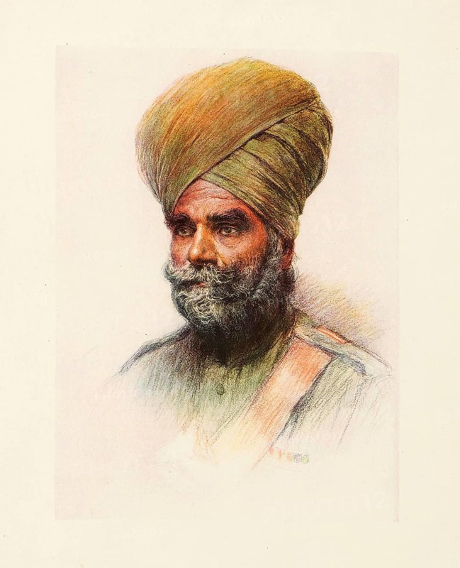 The Allies in the First World War, British Empire, Hindu non-commissioned officer, Sikh (Sunder Sing Holdice), Historical, digitally restored reproduction from a 19th century original, Record date not stated