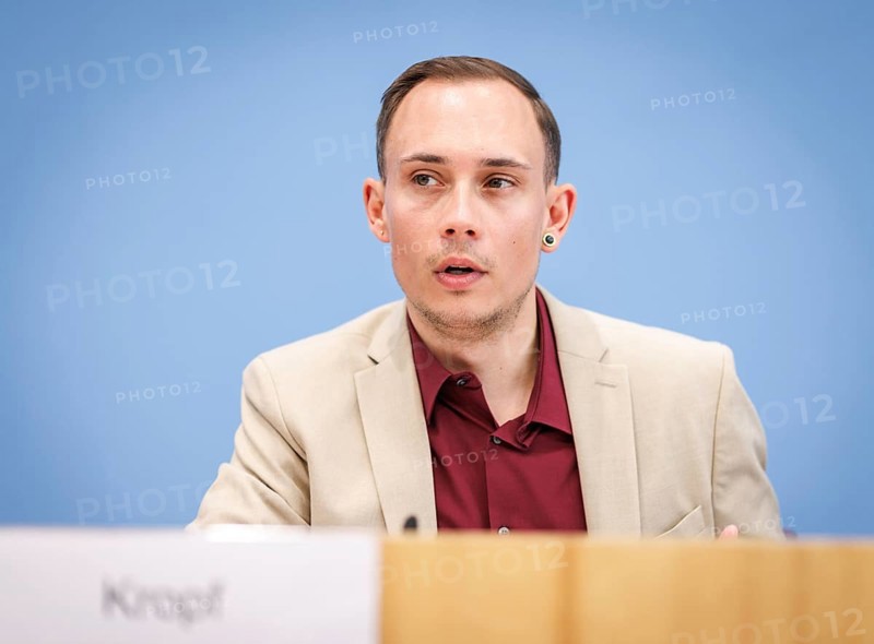 Silas Kropf, Chairman of the Board of MIA e.V., recorded during the Federal Press Conference for the presentation of the annual report on antiziganist incidents 2023 in Berlin, 17 June 2024