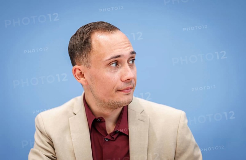 Silas Kropf, Chairman of the Board of MIA e.V., recorded during the Federal Press Conference for the presentation of the annual report on antiziganist incidents 2023 in Berlin, 17 June 2024