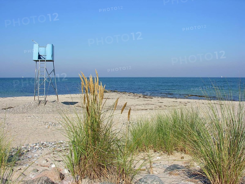 A DLRG watchtower on the beach in Heiligenhafen
