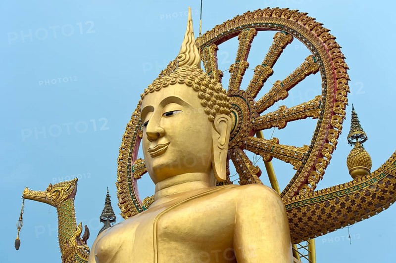 Buddha portrait, Great Buddha Temple, Wat Phra Yai, on Ko Phan, Koh Samui, Thailand, Asia