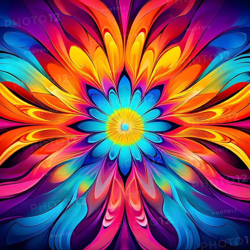 Abstract organic shapes converge in a kaleidoscope of vibrant colors in a minimalist design, AI generated