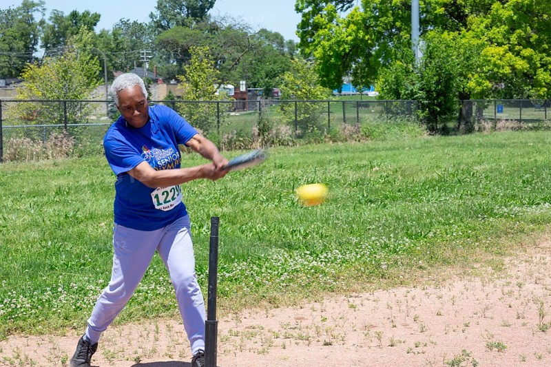 Detroit, Michigan, The Softball Hit competition at the Detroit Senior Olympics. The three-day competition for residents over 50 was organized by the city's Parks and Recreation Division