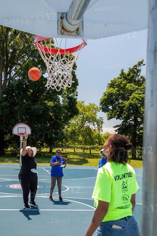 Detroit, Michigan, The Basketball Free Throw at the Detroit Senior Olympics. The three-day competition for residents over 50 was organized by the city's Parks and Recreation Division