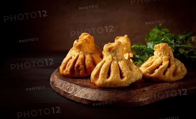 Deep-fried khinkali, khinkali with meat, traditional Georgian dish, no people