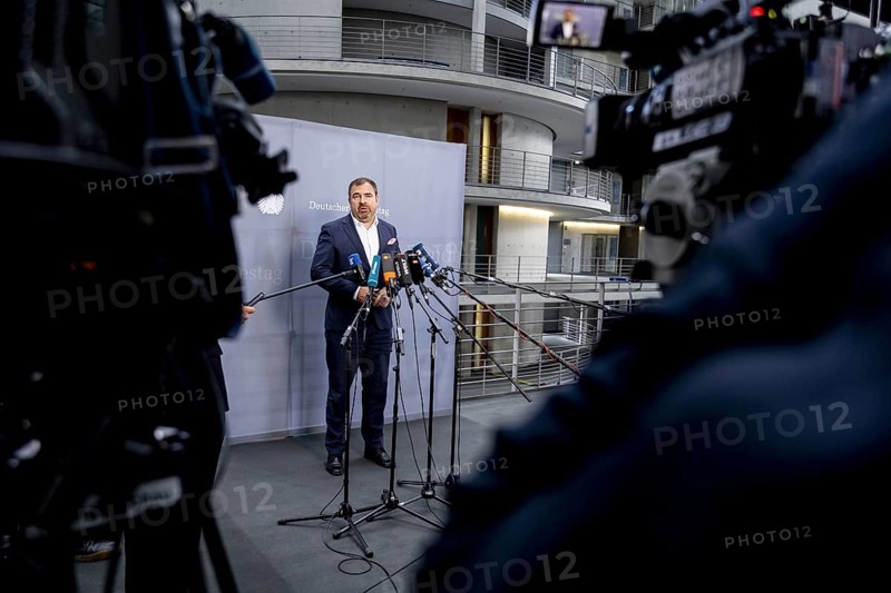 Florian cock, Member of the German Bundestag (CDU/CSU), recorded as part of a press statement at the meeting of the Defence Committee on the subject of compulsory military service in Berlin, 12/06/2024