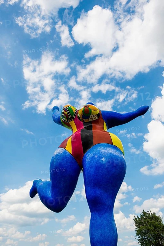 Würth Museum 2, Sculpture Blue Nana by Niki de Saint Phalle, Gaisbach, Künzelsau, Baden-Württemberg, Germany, Europe