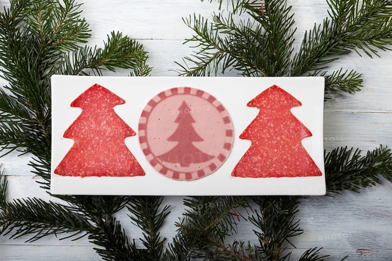 Sausage slices with tree shapes