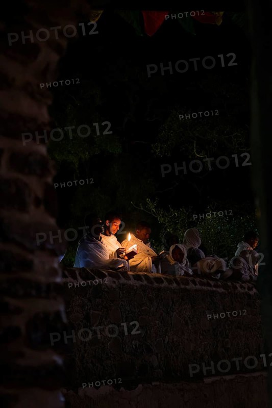 People gathering at Timkat festival at Fasilides Bath in Gondar, Ethiopia, Africa