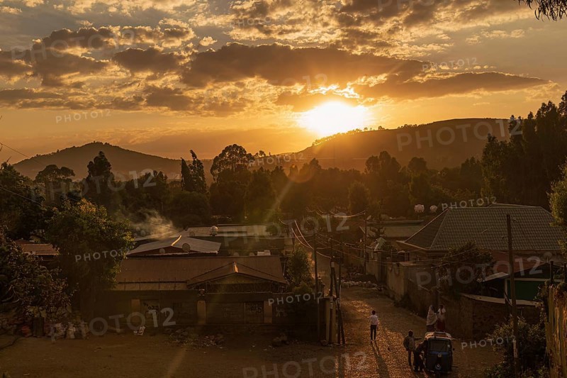 Early morning sunrise street scene in Lalibela, Ethiopia, Africa