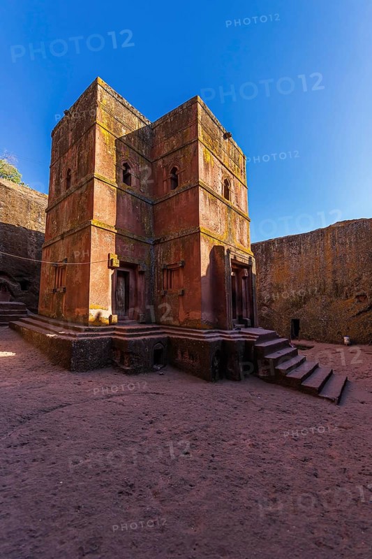 Church of Saint George or Bet Giyorgis in Amharic in the shape of a cross. The churches of Lalibela is on UNESCO World Heritage List