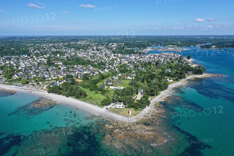 Aerial view of the coast of Loctudy, Finistere Penn ar Bed department, Brittany Breizh region, France, Europe