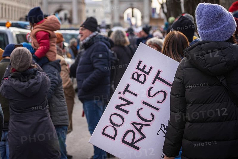 People holding banners against the right wing party AfD at a manifastation in Munich, Germany, Europe