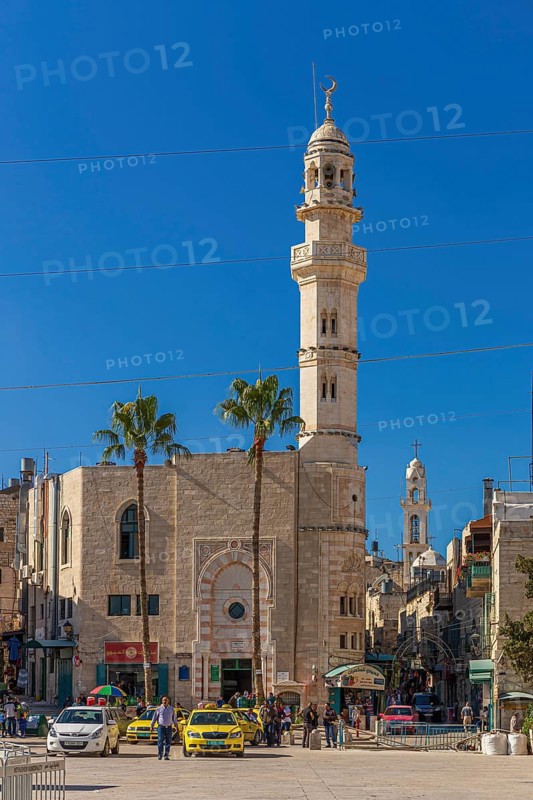 View of the Mosque of Omar or Umar. The Omar Mosque is the oldest in the city of Bethlehem