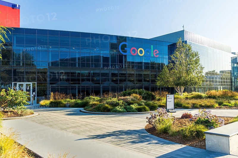 The Google logo seen at Google Headquarters