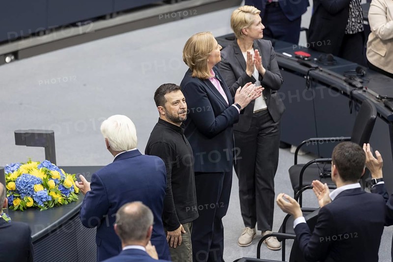 Volodymyr Selenskyj, President of Ukraine, Federal President Frank-Walter Steinmeier, Bärbel Bas (SPD), President of the Bundestag, recorded during a speech in the German Bundestag in Berlin, 11 June 2024