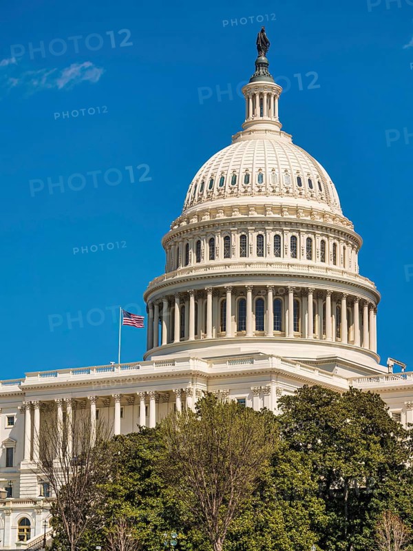 The United States Capitol building with American flag