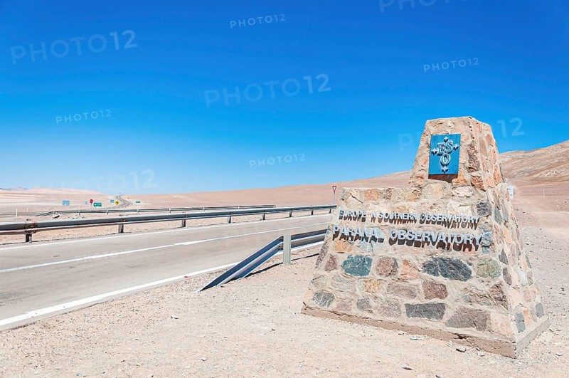 Sign at the entrance road leading to the VLT telescopes at Paranal Observatory