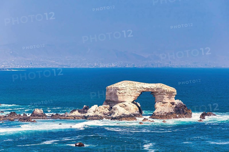 The famous natural landmark La Portada Rock Formation