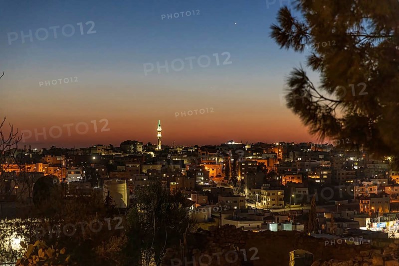 Madaba cityscape right after sunset