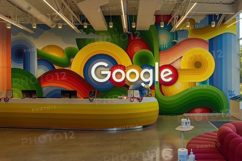 Colorful Google logo inside the offices of Google Headquarters in the USA