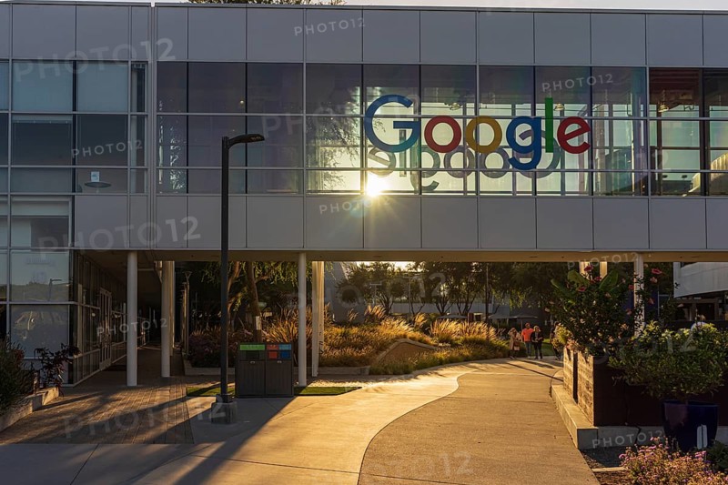 Exterior scene at the Googleplex, the corporate headquarters complex of Google and its parent company, Alphabet Inc., in Mountain View