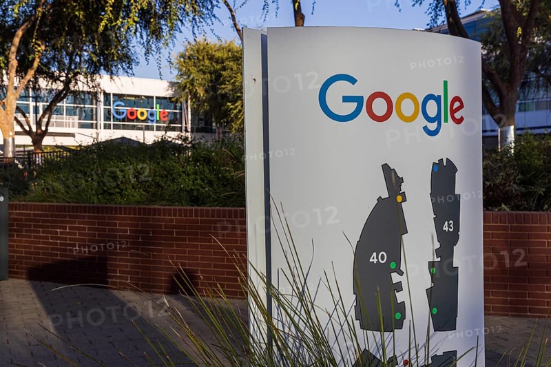 Exterior scene at the Googleplex, the corporate headquarters complex of Google and its parent company, Alphabet Inc., in Mountain View