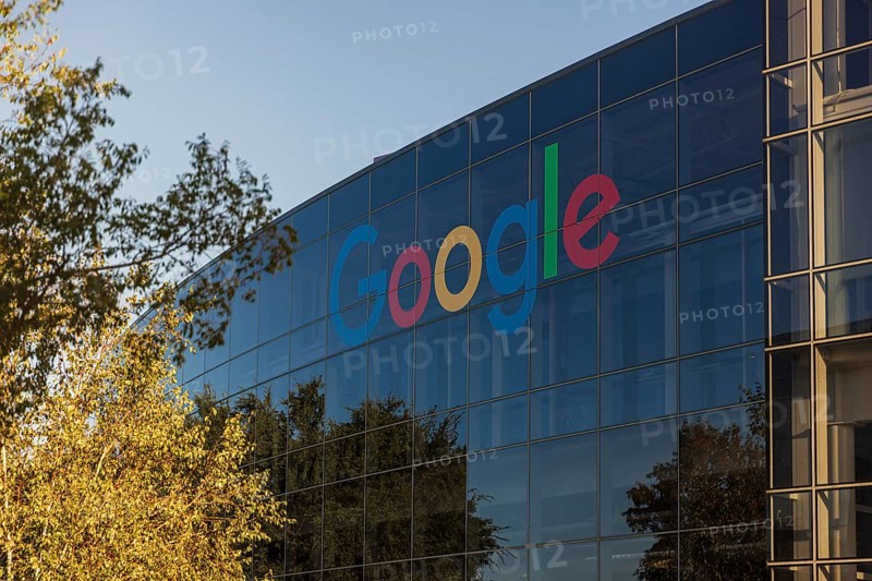 Exterior scene at the Googleplex, the corporate headquarters complex of Google and its parent company, Alphabet Inc., in Mountain View