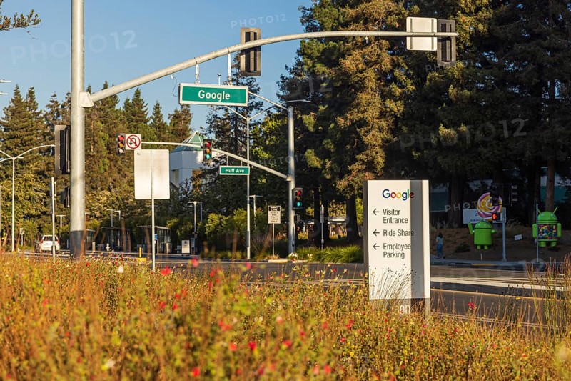 Google street sign at headquarters HQ in Mountain View, California