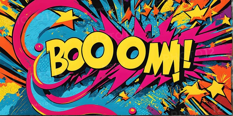 Abstract pop art comic illustration in vibrant colors with thunderbolt crackling across the canvas, AI generated