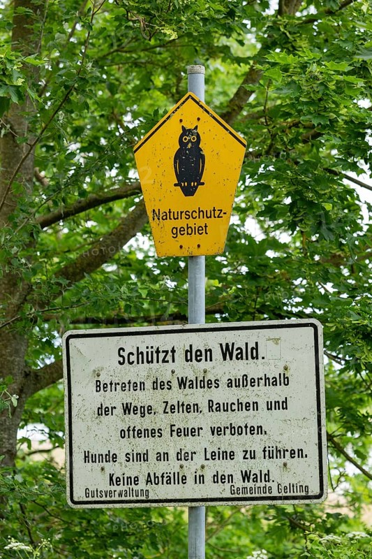 Nature reserve, sign, tree, Geltinger Birk, Geltinger Bucht, Nieby, Schleswig-Holstein, Germany, Europe