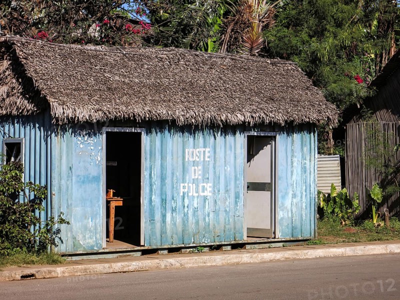 Malagasy Police in a transformed shipping container at Hell-Ville, Nosy Be Island, Madagascar, Africa