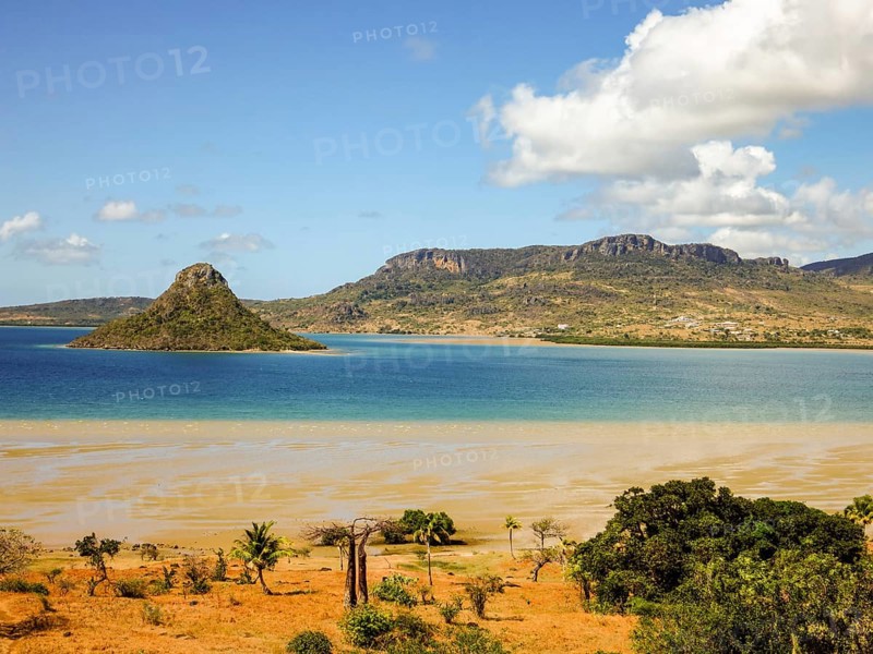 Sunny day at the north cap of Madagascar with the sugarloaf island at Diego Suarez