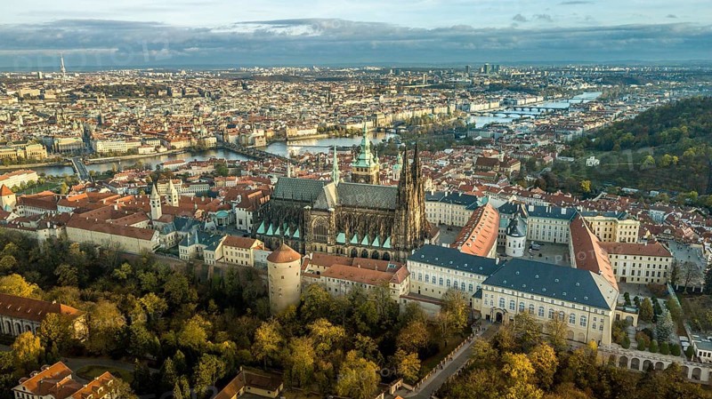 Aerial view of Prague Castle and Saint Vitus Cathedral