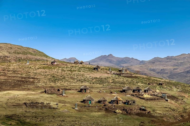 Traditional hut village in rural Lesotho