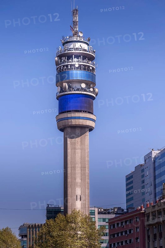 The TV tower in downtown Santiago de Chile with blue sky